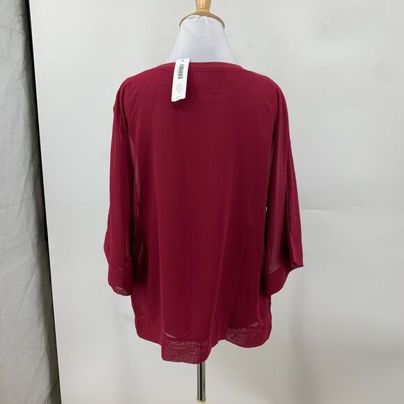 Chicos Blouse Womens 0 Wine Berry Layered V Neck Overlay Quarter Wide Sleeve - Picture 6 of 14